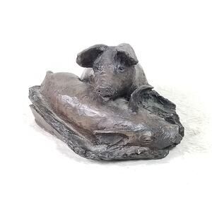 Pig Piggy Faux Bronze Figurine Sculpture 3 1/2" Made in England 90s Collectible